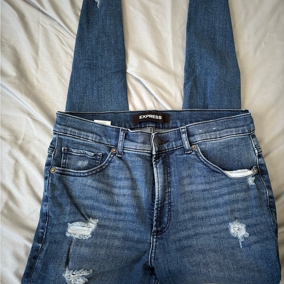 Express Denim - Express Women’s Dark Blue Distressed Skinny Jeans